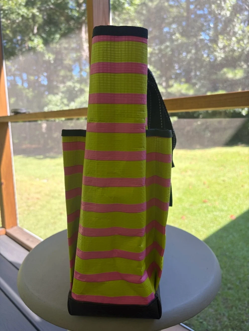 SCOUT Pocket Rocket Tote Pink & Green Striped 6 Pocket Zip Top
